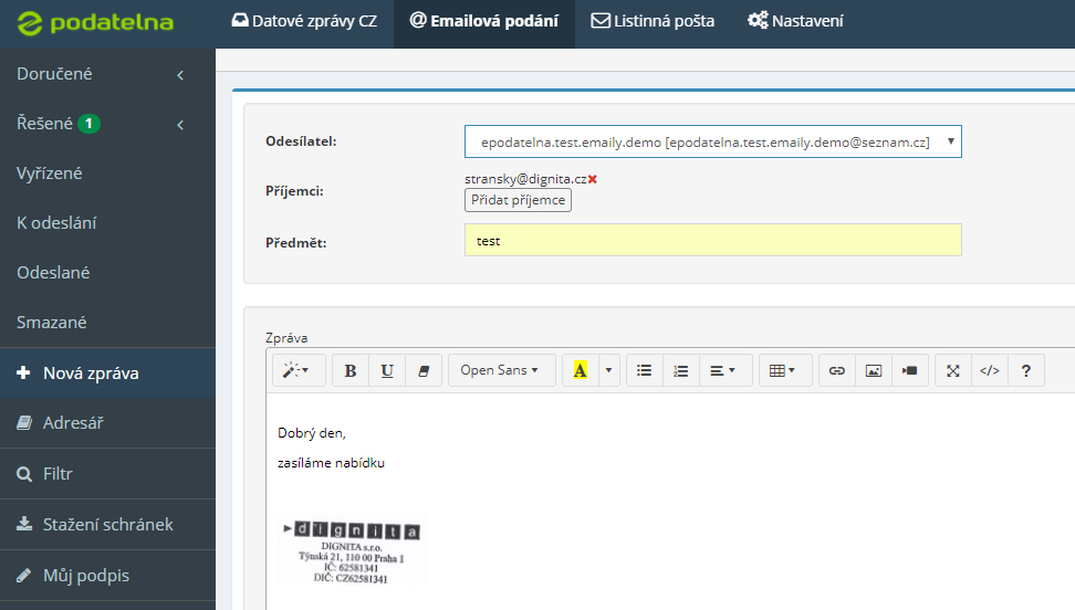 ePodatelna printscreen aplikace